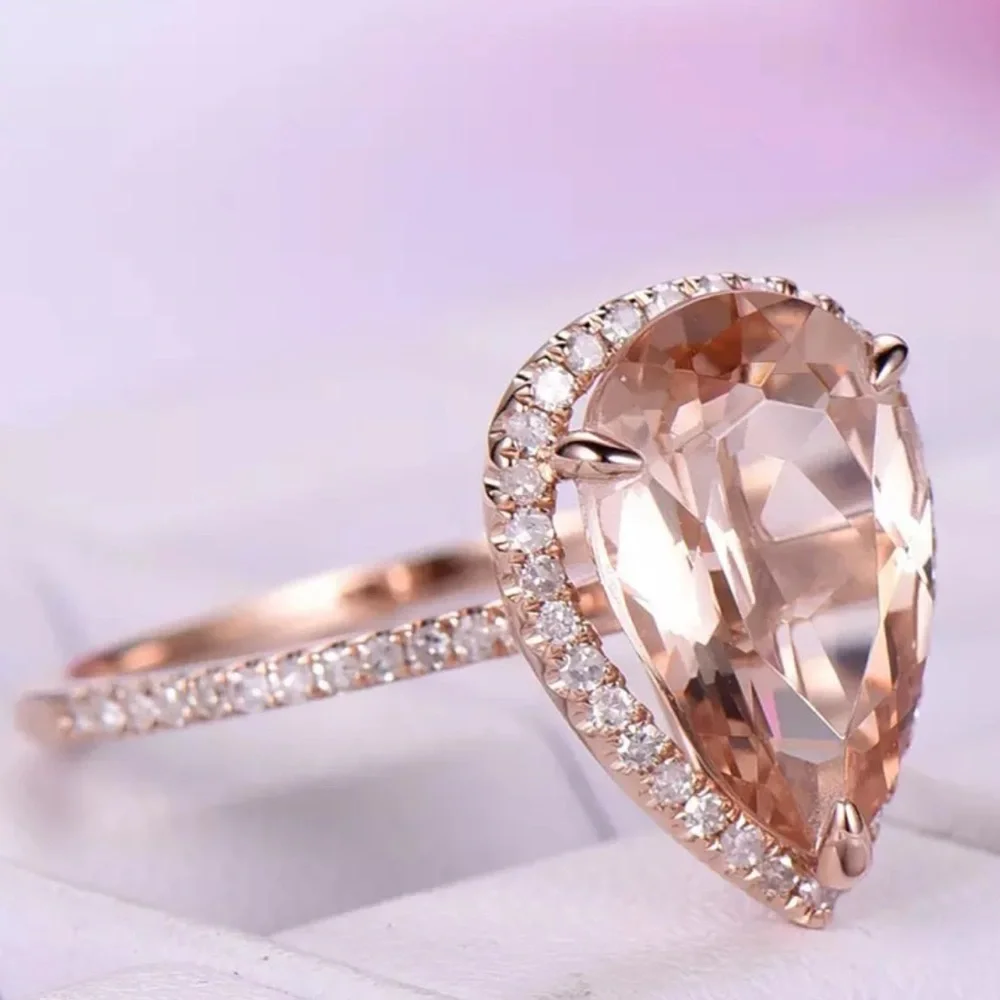 New 925 Rose Gold Water Drop Zircon Ring - Picture 4 of 7